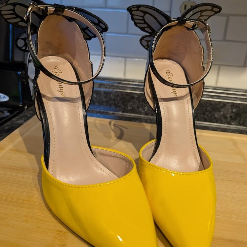 yellow butterfly heels